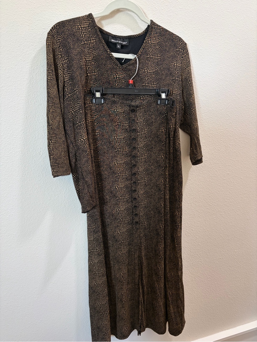 NIC+ZOE Brown Textured-Print Long-Sleeve Midi Dress